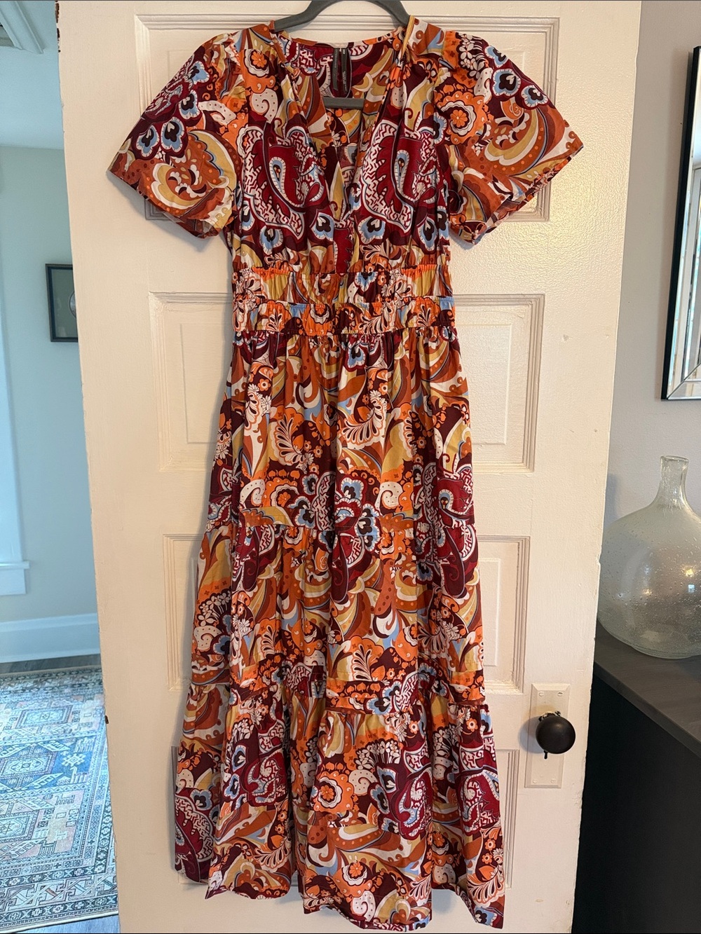Anthropologie Paisley Maxi Dress in Orange, Burgundy & Rust